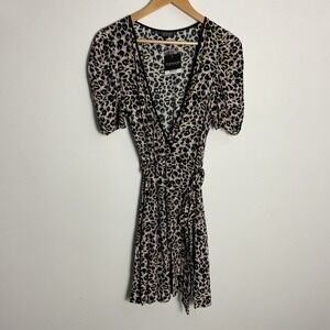 Topshop Dress US 6 UK 10 Animal Leopard Print Wrap Short‎ Sleeve Casual NWT